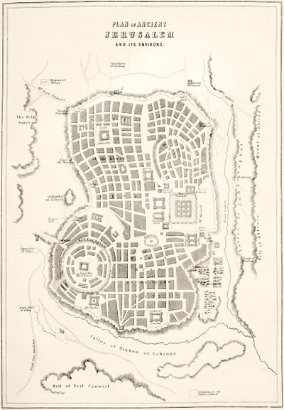 Plan of ancient Jerusalem as it was presumed to be at the time of Jesus Christ by English School